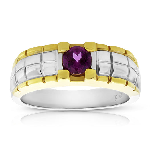 1/2 cttw Men's Ring Rhodolite Garnet 18K Two Tone Gold SI Clarity