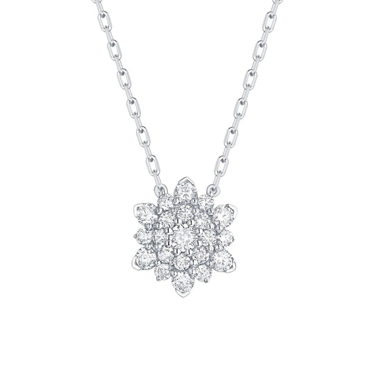 14Kt White Gold Diamond Cluster Pendant Necklace