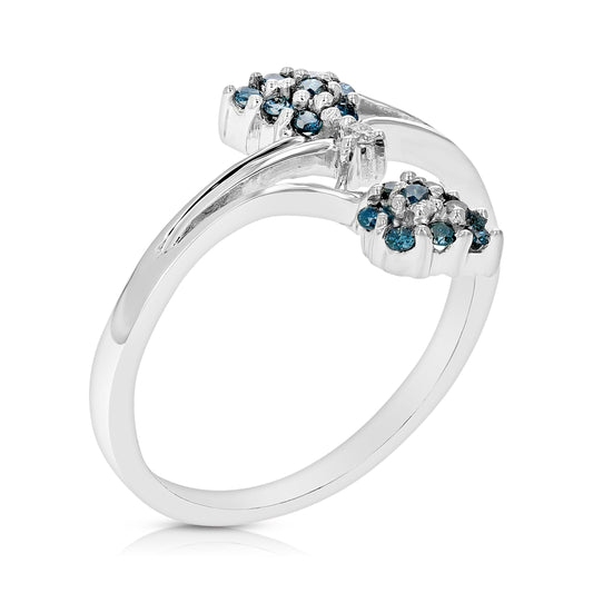 1/5 cttw Blue Diamond Ring Fashion Round 10K White Gold