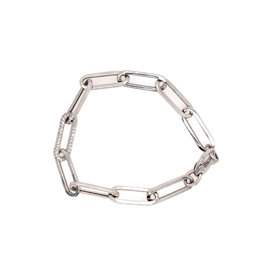 14K White Gold Diamond Paperclip Bracelet